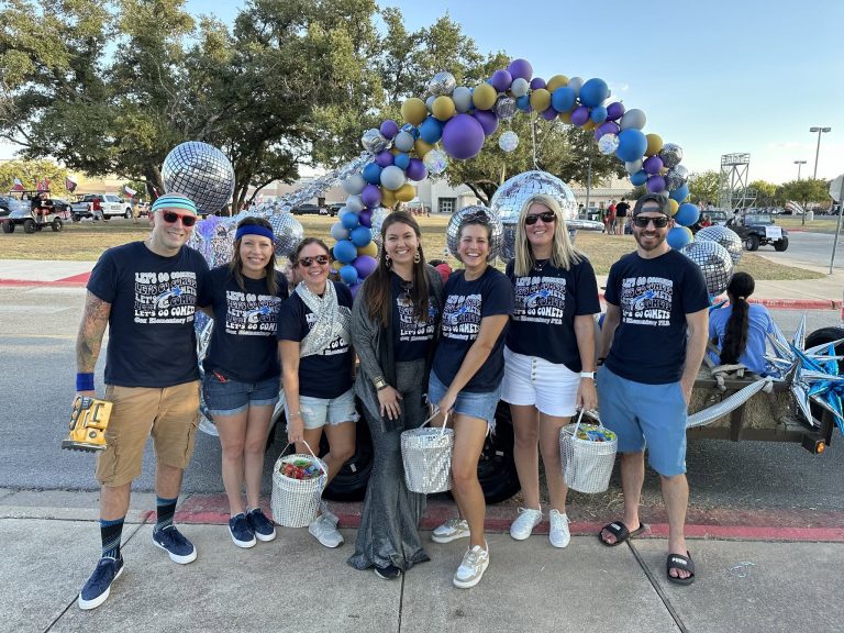 The PTA crew with the 2024 Space Disco float, a first-place finish